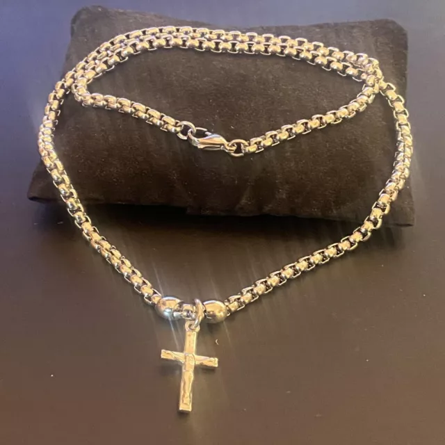 Collana con croce rosario in acciaio inox da uomo girocollo catenina donna