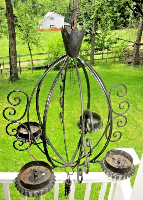 Candle Chandelier Gothic Antique Wrought Iron Large Pendant Lamp See Description