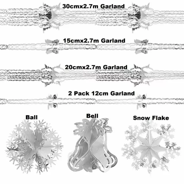 White/Silver Xmas Hanging Ceiling Wall Decoration Foil Garland Ball SnowFlake