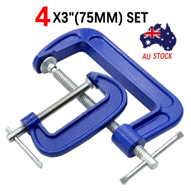 4X3" Heavy Duty G Clamp Set Workbench Tool Carpentry Metalwork Solid Cast Steel