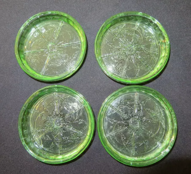 4 Floral Poinsettia Depression Green Coasters 1930's