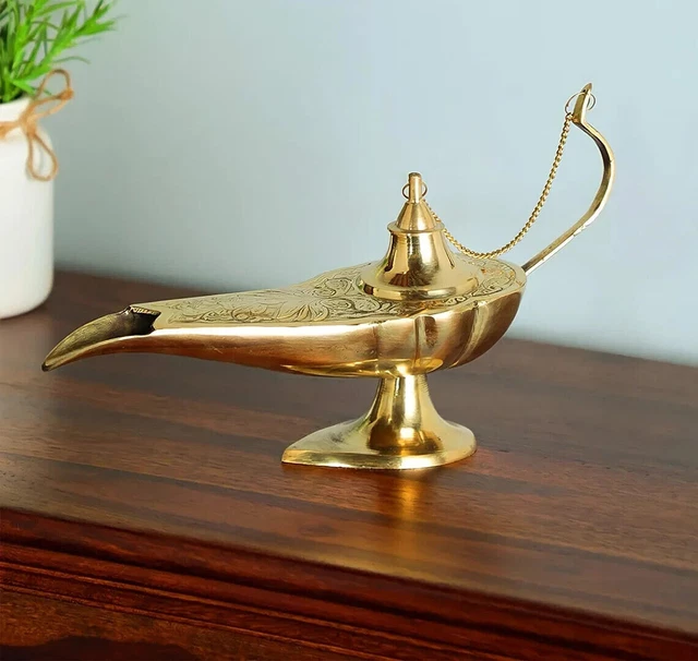 Lampara Genio De Aladdin-Quemador De Incienso De Laton Decoracion De Aceite