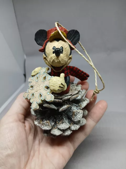 Extremely Rare Mickey Mouse Holding A Snowflake On A Pine Cone 4"