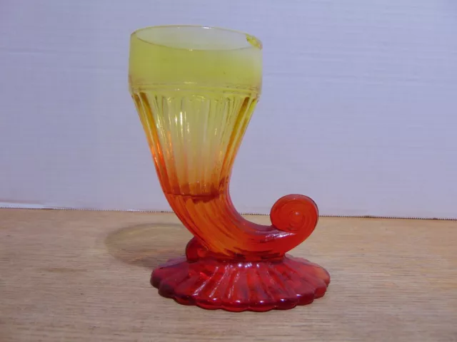 Jeannette Flash Glass Amberina Cornucopia Vase 5 1/4"
