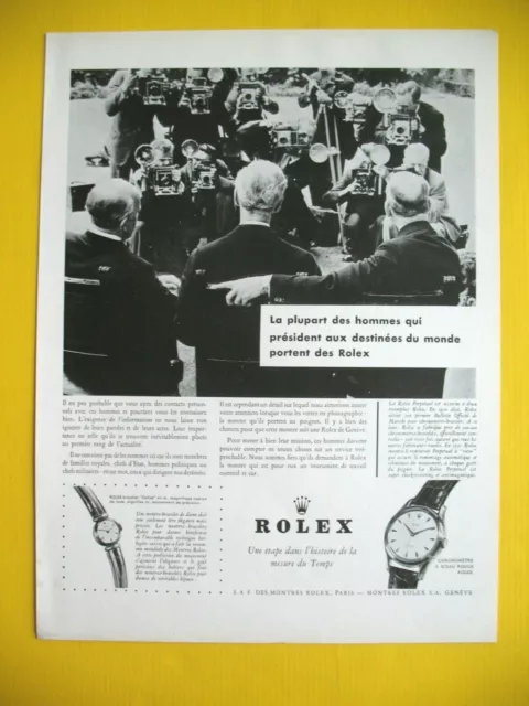 PUBLICITE DE PRESSE ROLEX PERPETUAL MONTRE LA PRECISION POUR CHEF D'éTAT AD 1960