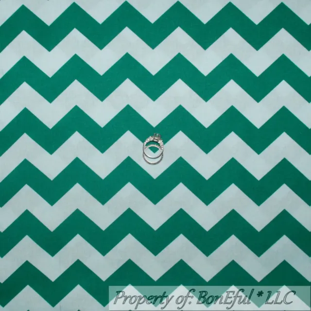 BonEful Fabric Cotton Green White Chevron Stripe Michigan State Irish DT SCRAP