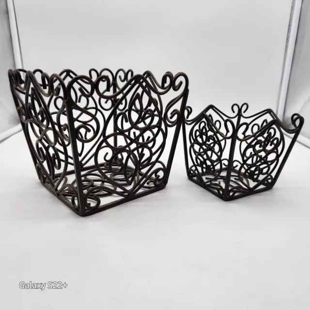 Wrought Iron Plant Holders Set of 2 Scroll Metal Baskets Southern Living #40400