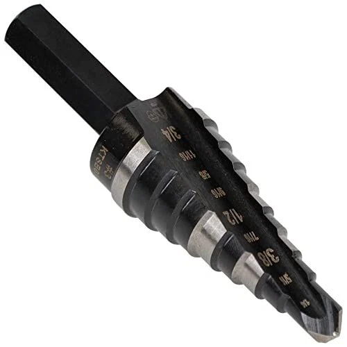 Klein Tools KTSB03 Step Drill Bit Double Fluted #3, 1/4 to 3/4-Inch, Black
