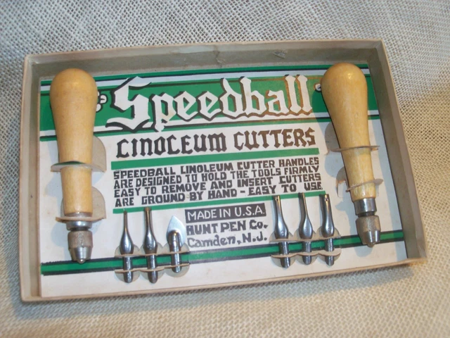 Cortador de linóleo Speedball en caja original asst. #2 con 6 cortadores y 2 asas