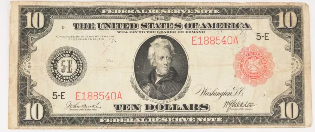 1914 $10 Federal Reserve Bank of Richmond Large Size Red Seal Note FR-896A Fine