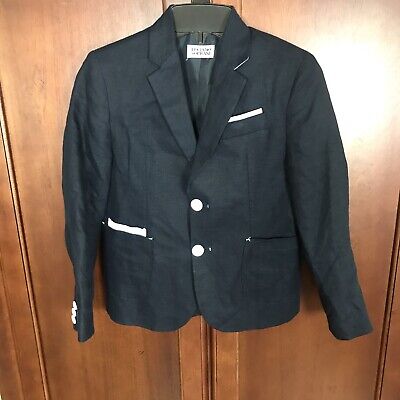 Luciano Soprani Italian Linen Navy Blue Boys Blazer Sport Jacket Size 8 Reg