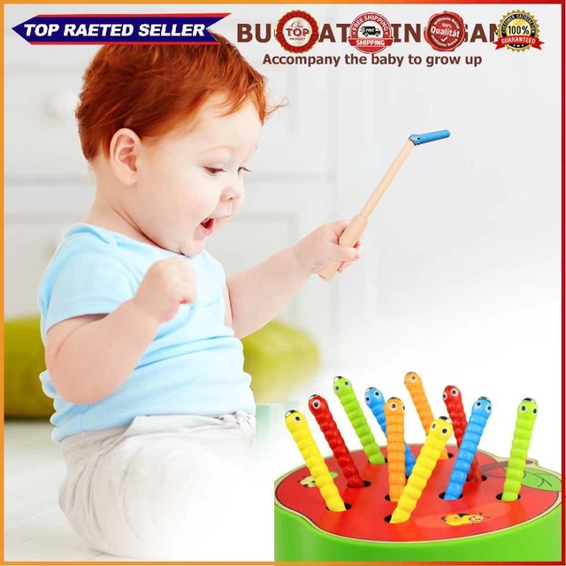 Wooden Strawberry Magnetic Bug Catching Game 5 Worms 1 Trematode Stick Accessory