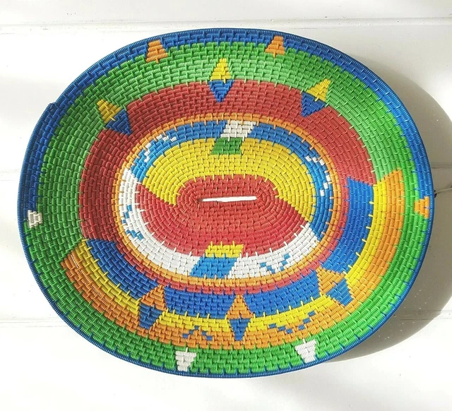 Vintage African Zulu Telephone Wire Basket Tray Bowl Wall Decor Boho Ethnic
