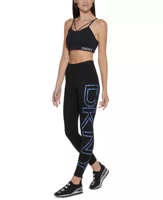 DKNY SPORT HIGH Waist 7/8 Leggings In Black With Track Logo Size S £19.99 -  PicClick UK
