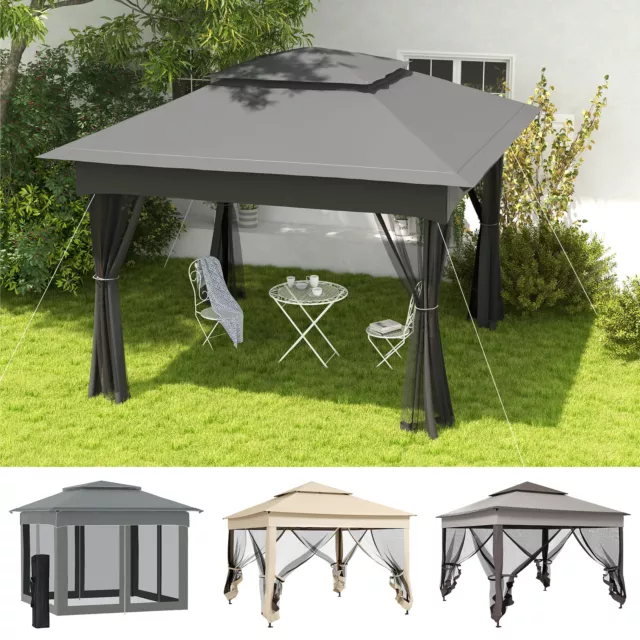 3 x 3(m) Garden Metal Gazebo Party Canopy Tent Shelter w/ Net Curtain