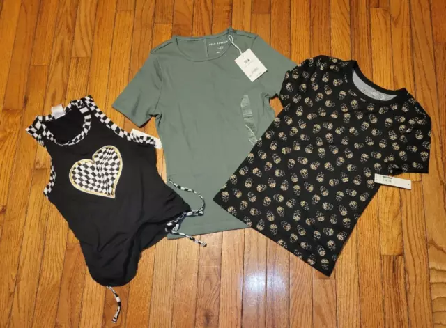 Girls Lot of 3 Graphic Tees  - Green solid and Black Print - S (3-5)  (NWT)