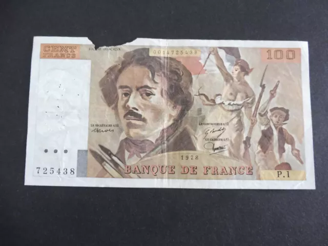 Ancien Billet 100 Frs Delacroix 1978  P.1 - 1Er Alphabet- Etat Courant A Voir !!