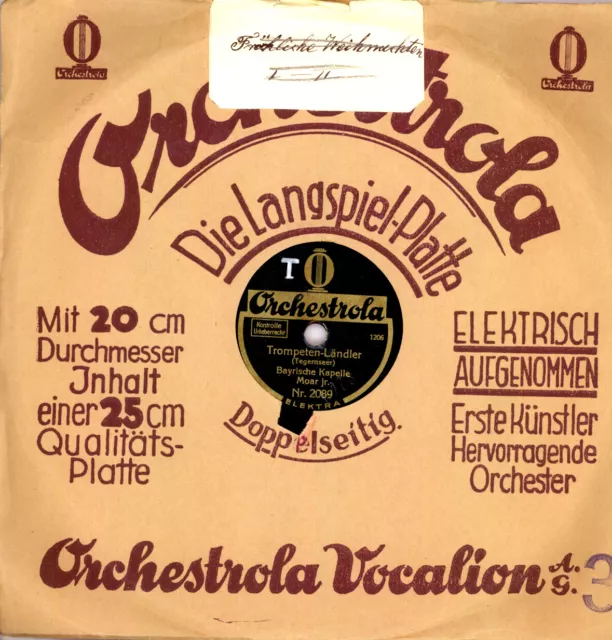 BAYRISCHE KAPELLE MOAR JR. Trompeten-Ländler   Schellackplatte 78rpm 20 cm M119