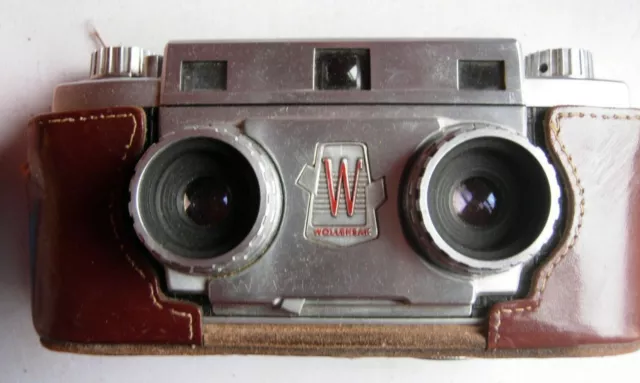 Cámara estéreo Wollensak 10 vintage con estuche de cuero película 35/f2.7
