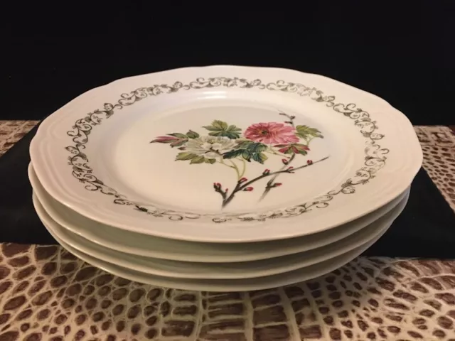 Vintage Bareuther Waldsassen Bavaria Germany 4 Floral Dinner Plates - Read Descr