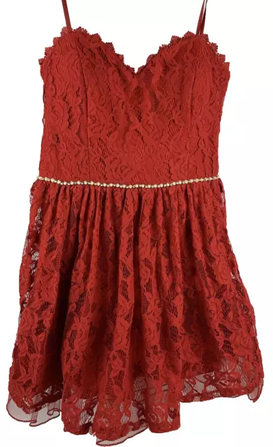 CITY STUDIO PROM Party Dress Juniors 13 Strapless Lined Red Lace Pearl ...