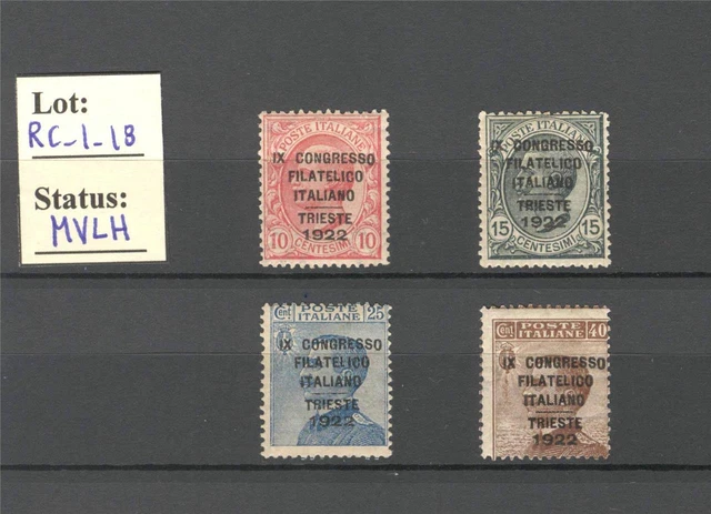 RC_1_18 - 1922 "CONGRESSO FILATELICO TRIESTE" set.  Sc. 142A-142D. MVLH