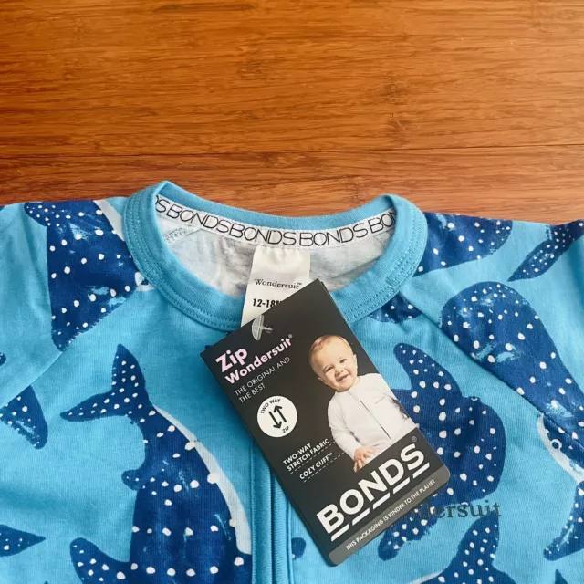 Bonds Baby Sea Ocean Dancing Whale Shark Blue Zip Wondersuit Size 1 BNWT Zippy 2