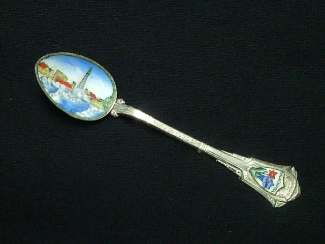 Vintage Blackpool Silver Plt Enamel Painted Sugar Tea Spoon Illustrated Souvenir