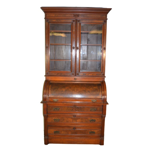 Antique Cylinder Secretary Bookcase Desk #21579
