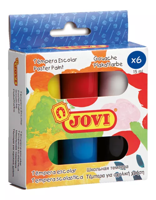 JOVI Plakatfarbe Flüssige Tempera Schulmalfarben Set 6 Dosen a 15 ml sortiert