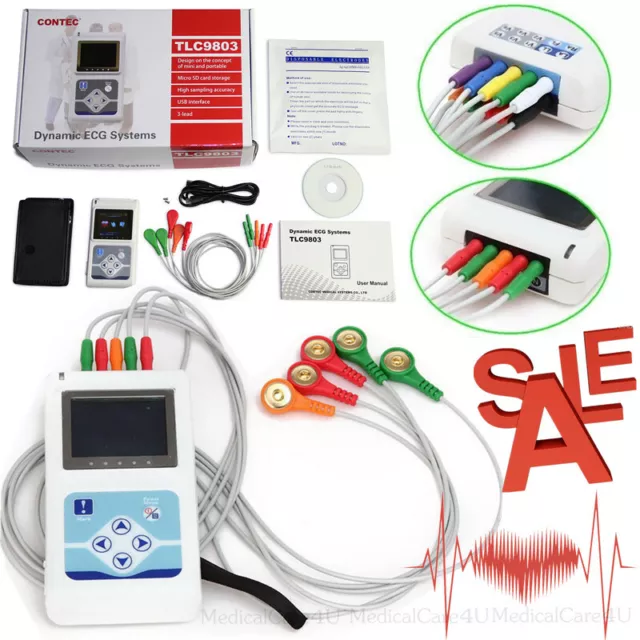 Handheld 24 Hours Dynamic ECG Holter 3 Channel EKG Recorder 12 Leads Software