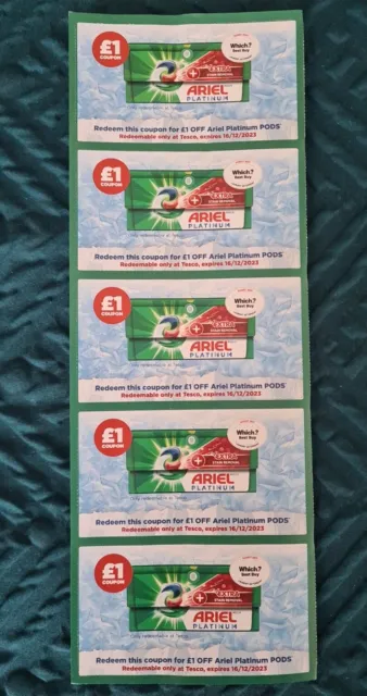 5x £1 Off Ariel Platinum PODS Extra Stain Removal Coupons Vouchers - 16/12/23