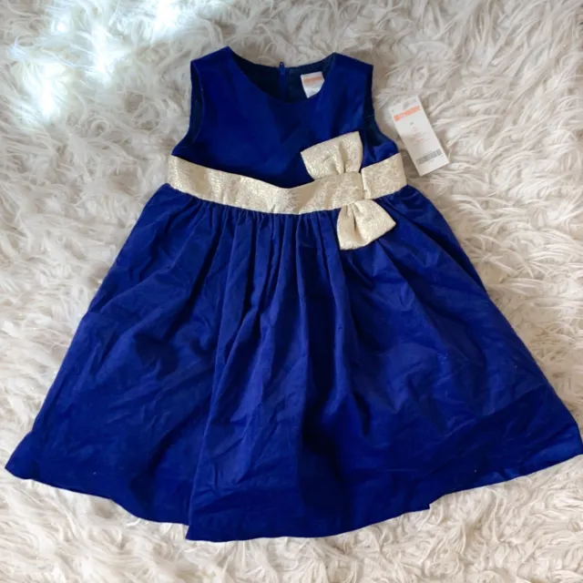 NWT Gymboree Holiday Dress, Blue With Gold Bow, Size 2T