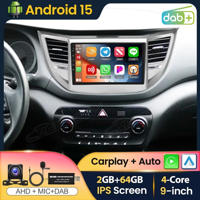 Hikity 2 64GB Android 15 Autoradio für Hyundai i20 2015-2018 Radio Wireless Carplay Android Auto, 9 Inch IPS Touch Screen Radio mit Rückfahrkamera, Bluetooth, Navi, WiFi, DSP, EQ, Mirror Link