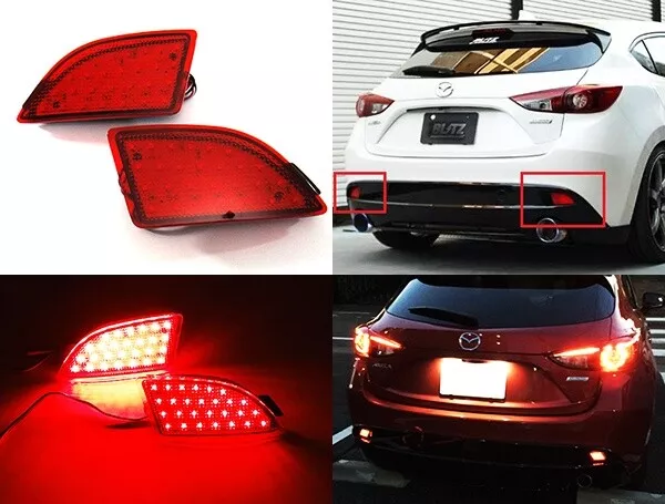 2x Red Rear Bumper Reflector LED Fog Tail Stop Light For 2013+ Mazda 3 Axela HB