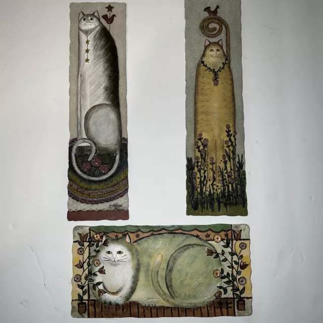 3D Cats Wall Plaques Resin Tiles by E. Smithson Set of 3