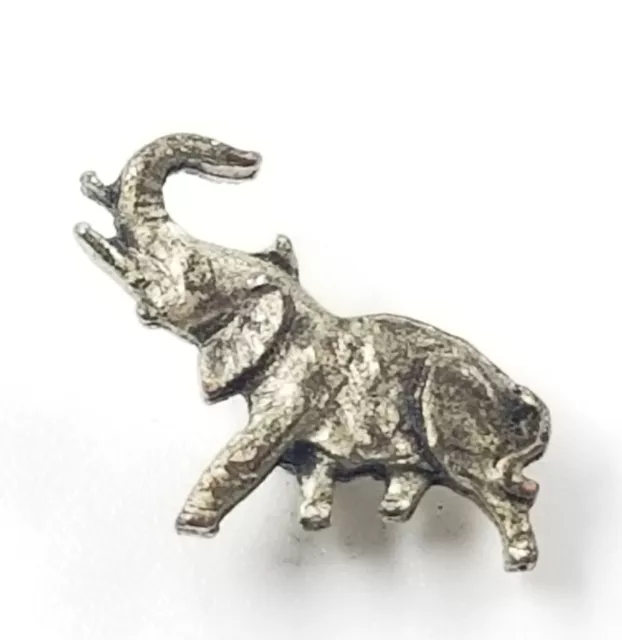 Vintage Tiny Elephant Trunk Up Pewter Silver Tone Animal Lapel Pin Toe Tack