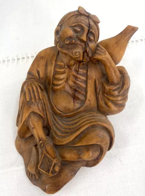 Antique Wooden Figure Asian Buddha Older Man Handmade Rarity Estate