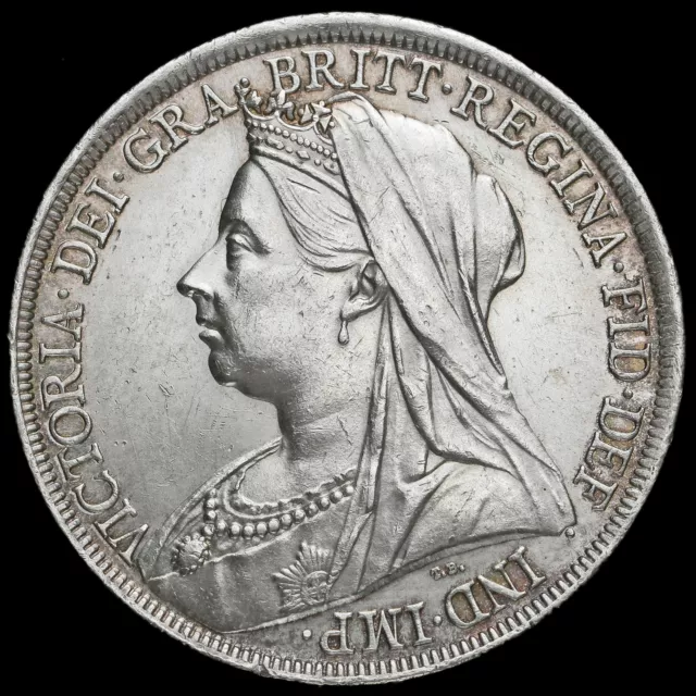 1900 Queen Victoria Veiled Head LXIII Silver Crown, Scarce