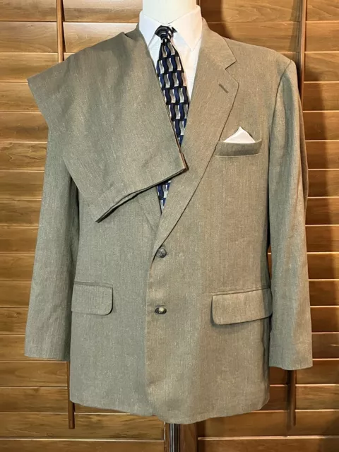 Claiborne Mens Suit 2 Piece Set Size 44R Jacket Blazer Pants Linen Cotton 36x31