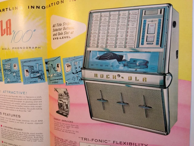 Rock Ola 1484 WALL Jukebox FLYER Phonograph 100 Original 1960 NOS Music Artwork
