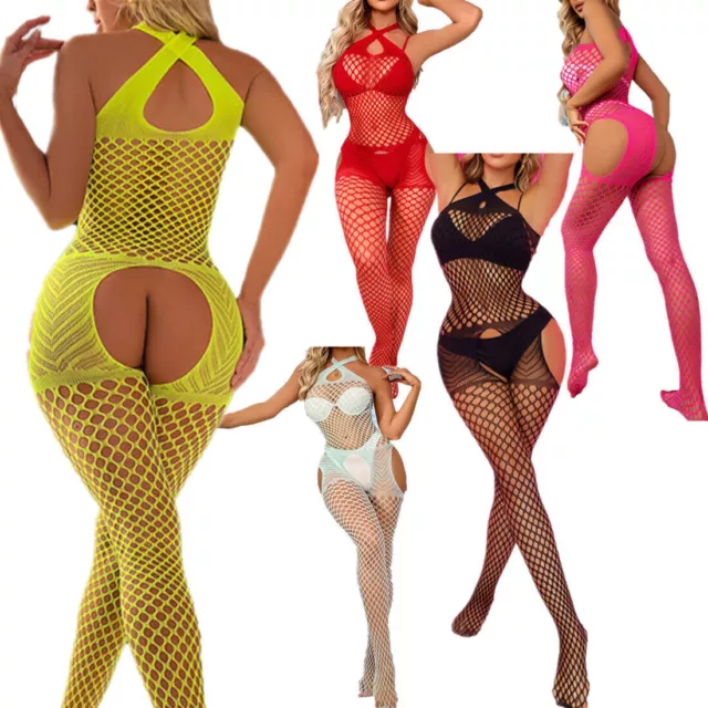 Women's Sexy Lingerie Fishnet Body Stocking Dress Babydoll Sleepwear Bodysuit AA