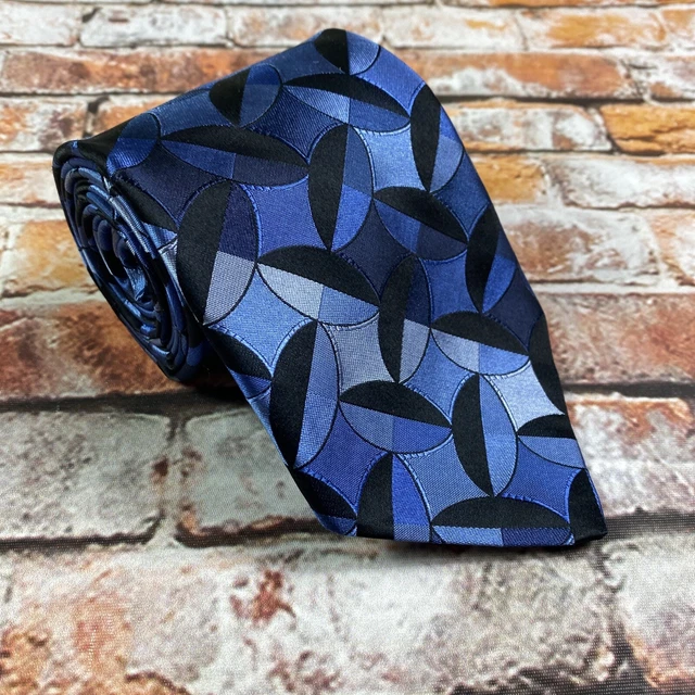 Murano Men's 100% Silk Blue Black Handmade USA Necktie 58" Geometric