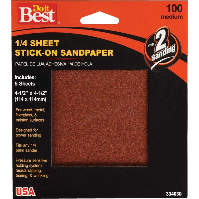 Hoja de lijado eléctrico Do it Best Stick-On 100 Grit 1/4 (paquete de 5) 334030GA