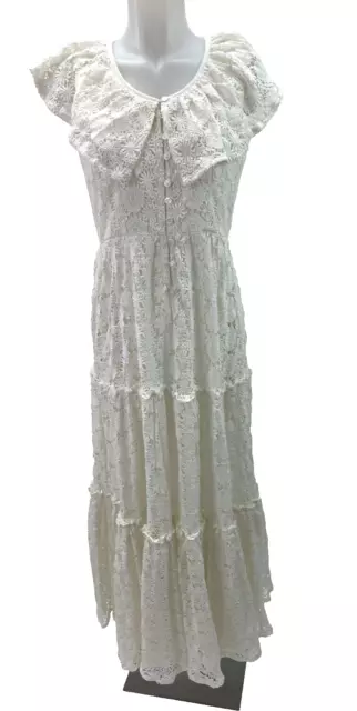 MILLE Resort & Travel White Floral Eyelet Maxi Dress Size S