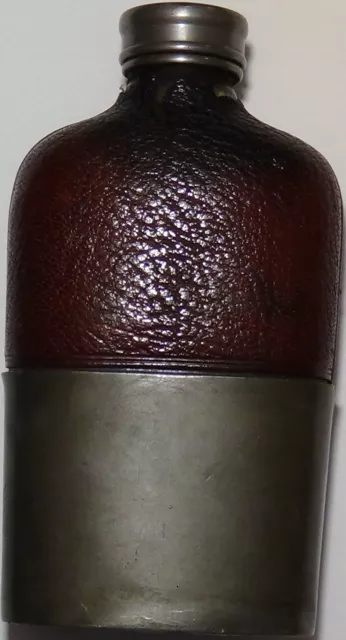 G. & J.W. Hawksley Antique Flask w/ Protective Pewter Base & Upper Leather Cover