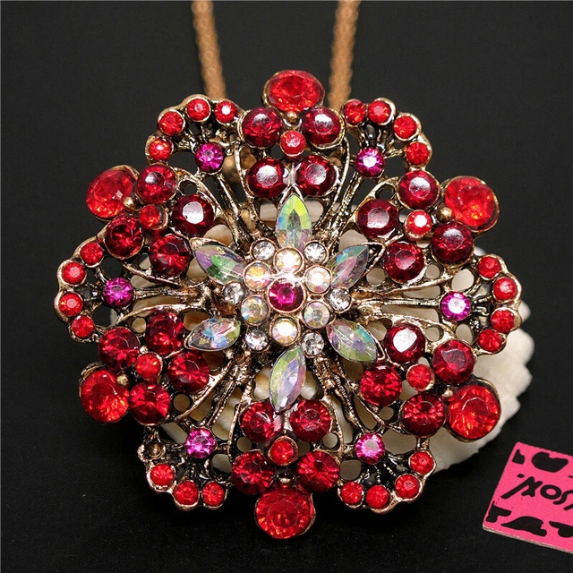 New Red Rhinestone Wreath Flower Crystal Pendant Fashion Women Chain Necklace