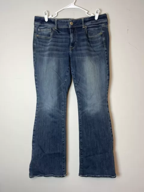 American Eagle Outfitters Jeans Women's SZ 12 Blue Denim Kick Boot SUPER STRETCH