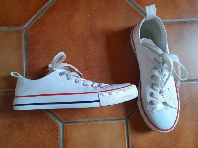 PRIMARK SIZE 3 Red White Pumps Lace Up Canvas Flats Shoes