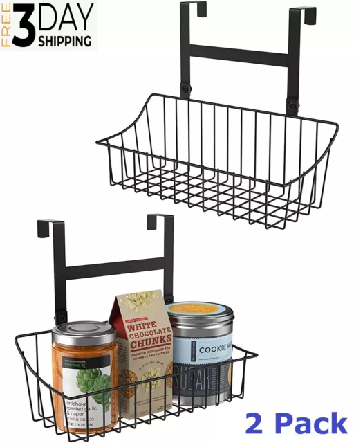 2 Pack Grid Storage Basket Over the Cabinet Door Organizer Wire Hanging Basket